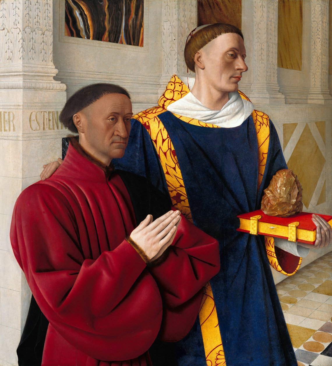 Tysk: Étienne Chevalier mit dem Hl. Stephanus Etienne Chevalier med St. af Jean Fouquet