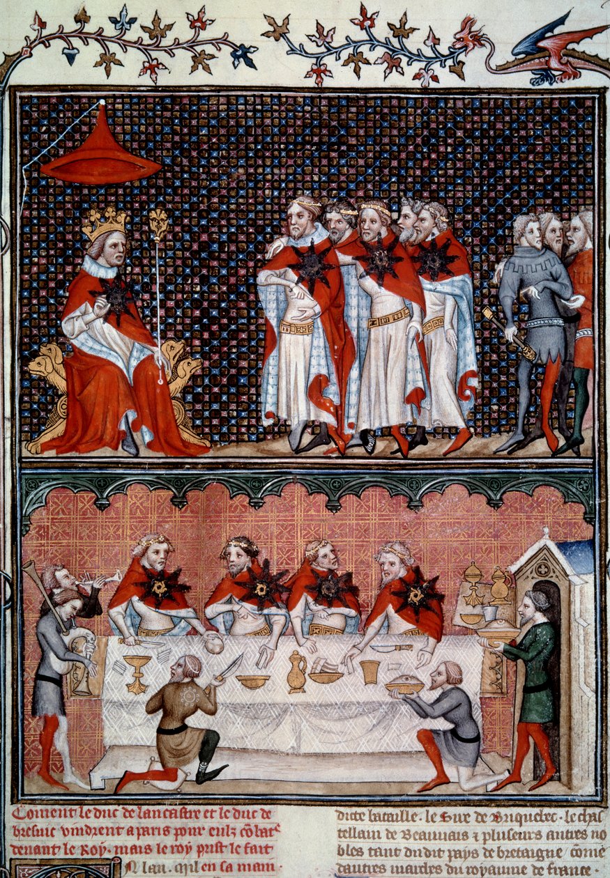 Stjerneordenens institution af Jean le Bon (1319-1364) og banket i 1352 Miniature fra "" Les grandes chronicles de France"" af Jean Fouquet (1420-1481) 1455-1460 Paris, B.N. af Jean Fouquet