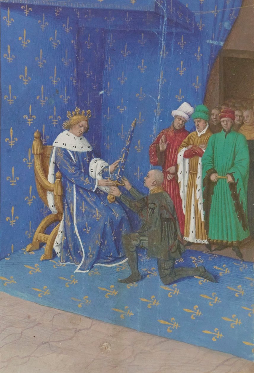 Jean Fouquet - Overrækkelse af det konnetable sværd til Bertrand Duguesclin - Illumination (15. århundrede) af Jean Fouquet