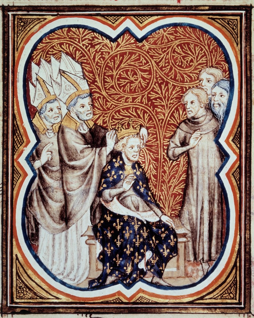 Le corre du roi Louis VI dit le Gros (1081-1137) Miniature taget fra "Les grandes chronicles de France" "af Jean Fouquet (1420-1481) 1400-tallets Paris, B.N. af Jean Fouquet