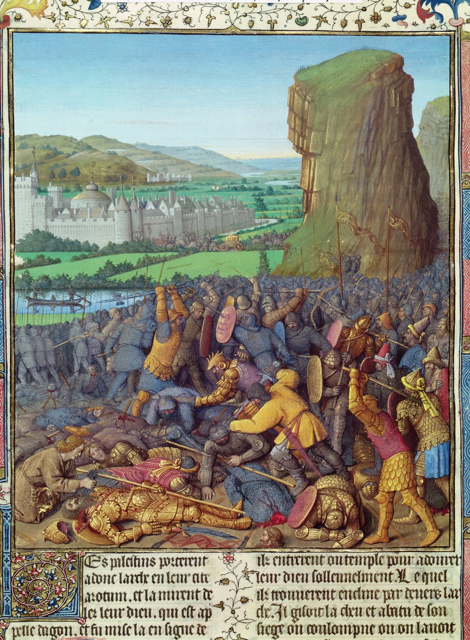 Ms Fr 247 fol.110 Israelitternes sejr over filisterne, illustration fra "Antiquites Judaiques", ca.1470 af Jean Fouquet