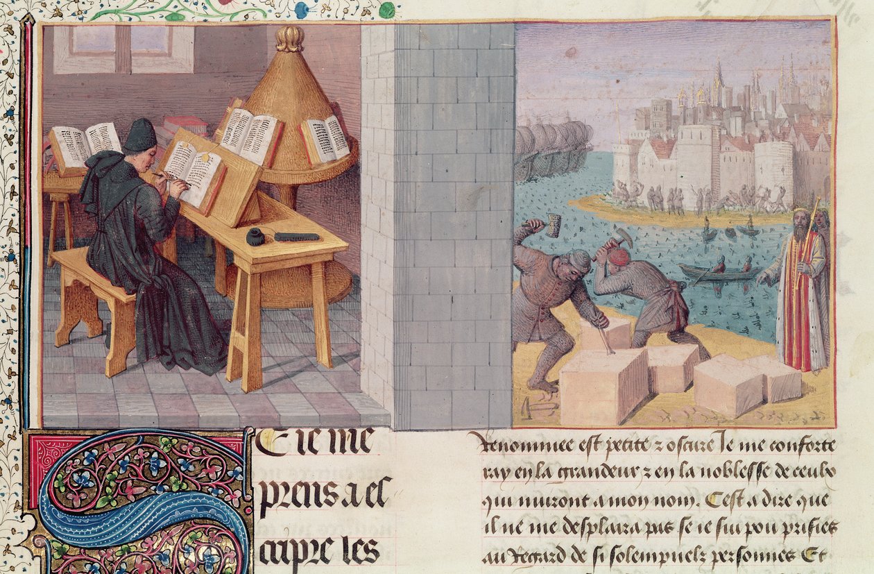 Ms.fr.273 fol.7 Livy (59 f.Kr.-17 e.Kr.) Skrift og grundlaget for Rom, fra 