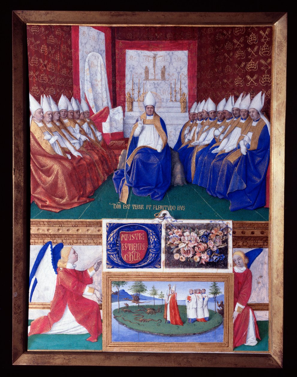 Saint Hilaire Saint Hilaire (Saint-Hilaire) (401-449) til koncilet indkaldt af pave Leon I omkring 445-445 Miniature taget fra "The Book of Hours of Etienne Chevalier" af Jean Fouquet (1420-1477/1481) af Jean Fouquet