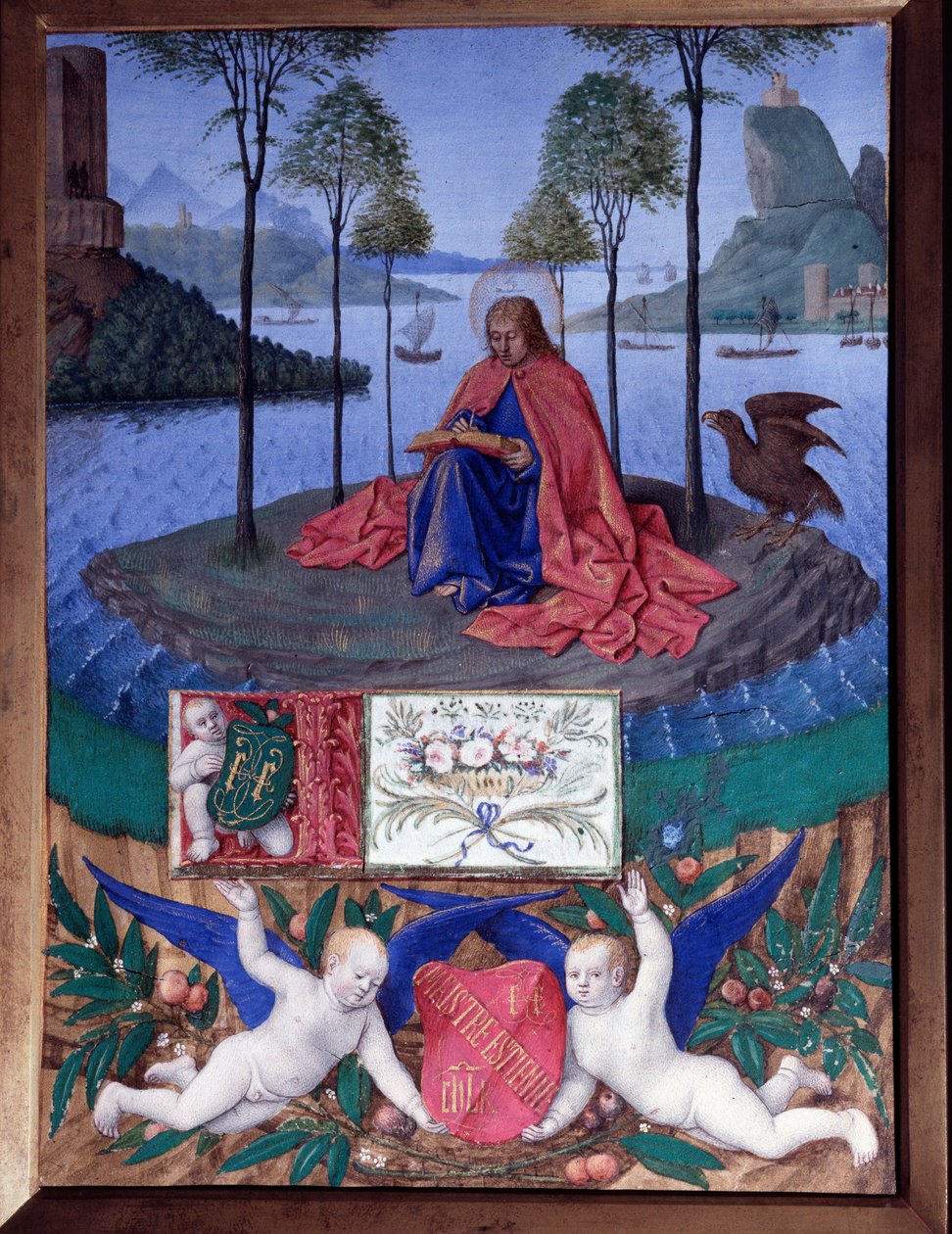 Saint John på øen Patmos Miniature i "" Etienne Chevaliers timer"" af Jean Fouquet (1420-1481) af Jean Fouquet