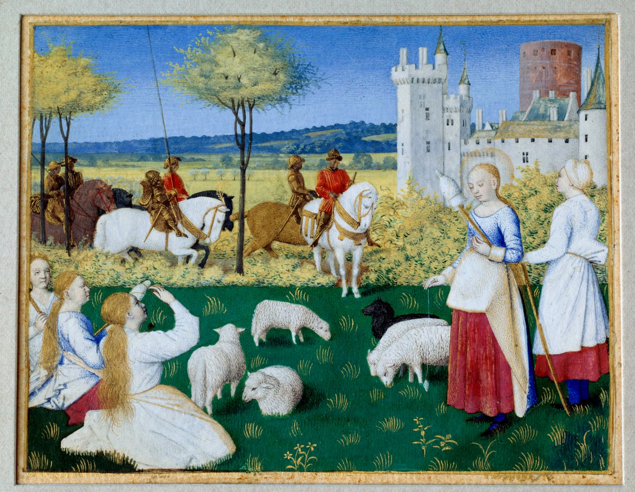 Den hellige Margarita af Antiochia (3. århundrede) og Olibrius også kendt som Margarita holder fårene Episode af Legende Doree of James (Jacobus) af Voragine (1228-1298). Prefet Olibrius forelsker sig pludselig i - Margarita, en ung hyrde travlt med at spi af Jean Fouquet