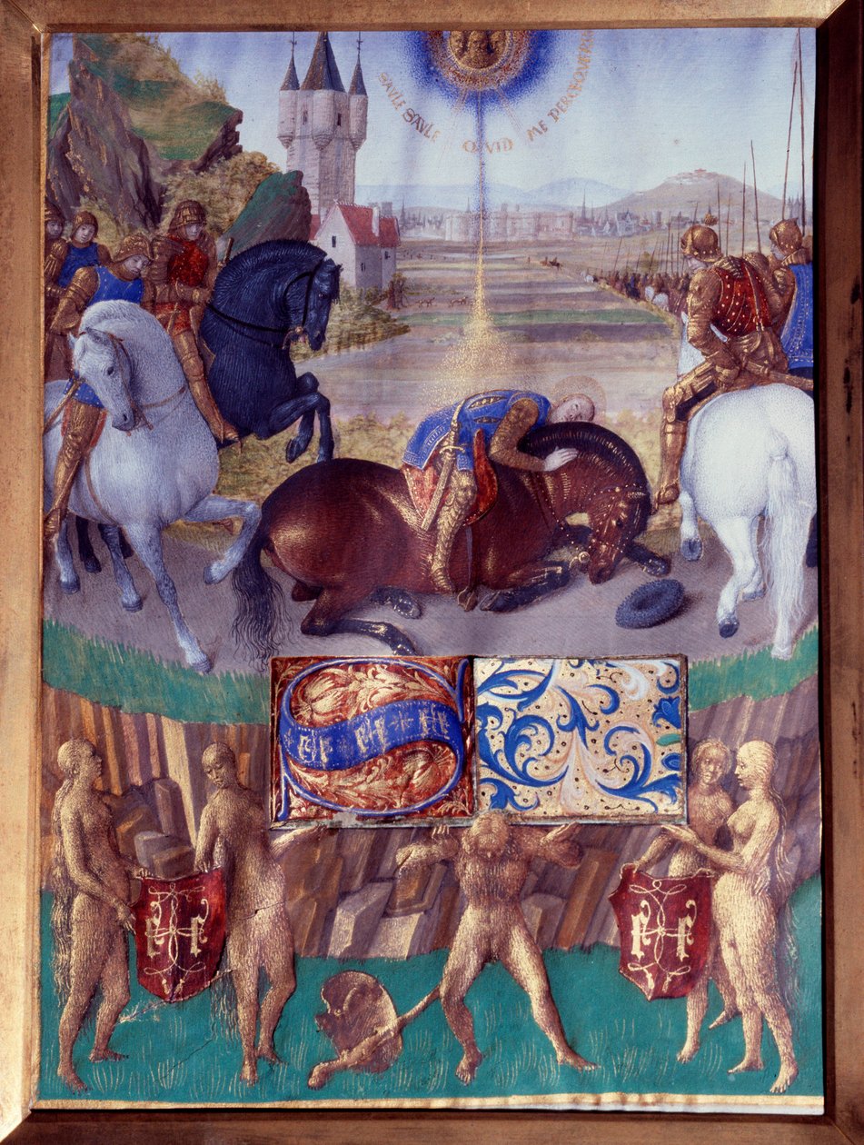Saint Paul på vej til Damaskus Miniature taget fra "The Book of Hours of Stephen Chevalier" af Jean Fouquet (1420-1477/1481) af Jean Fouquet