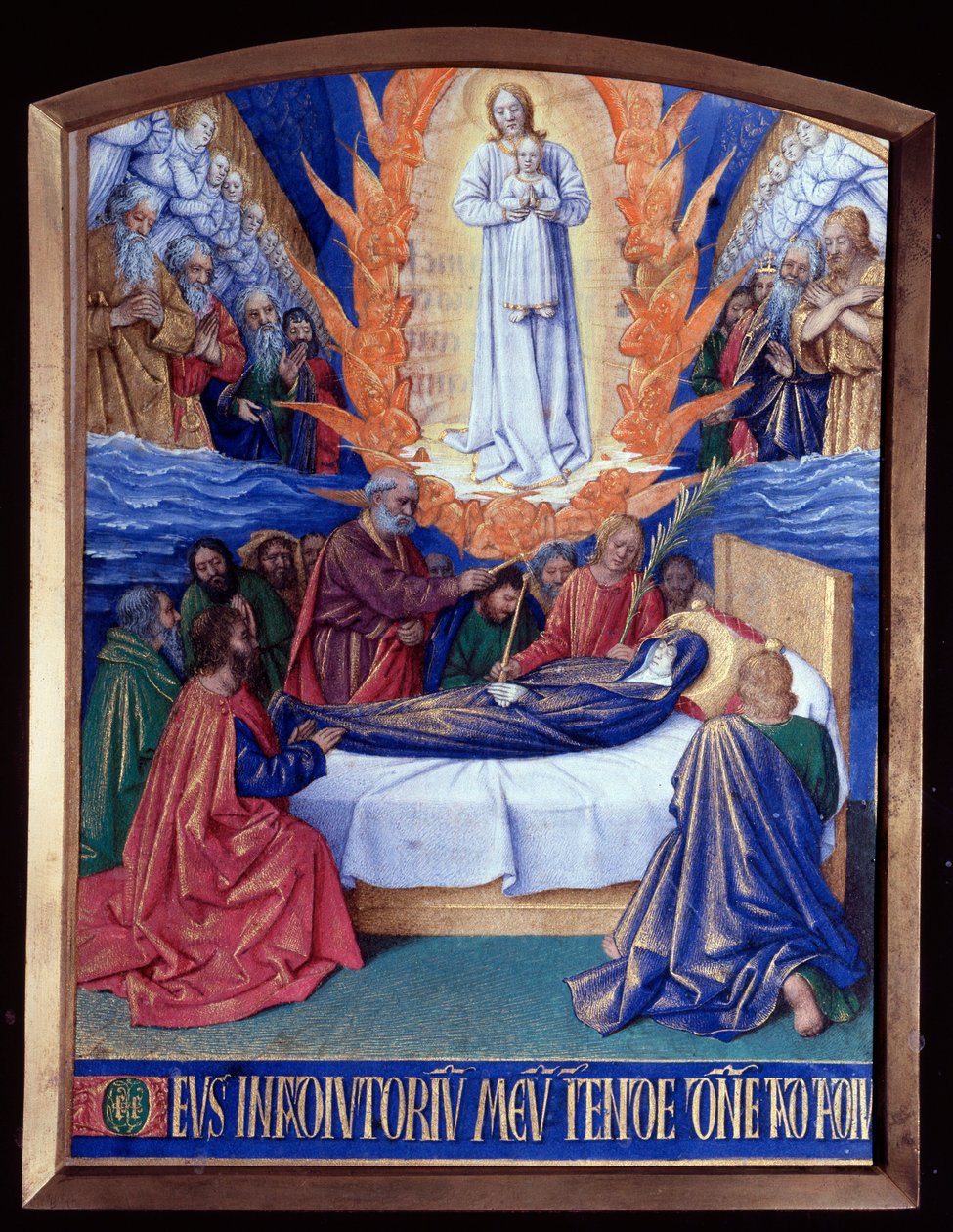 The Hours of the Virgin: The Death of the Virgin Miniature i "The Hours of Etienne Chevalier" af Jean Fouquet (1420-1481) af Jean Fouquet