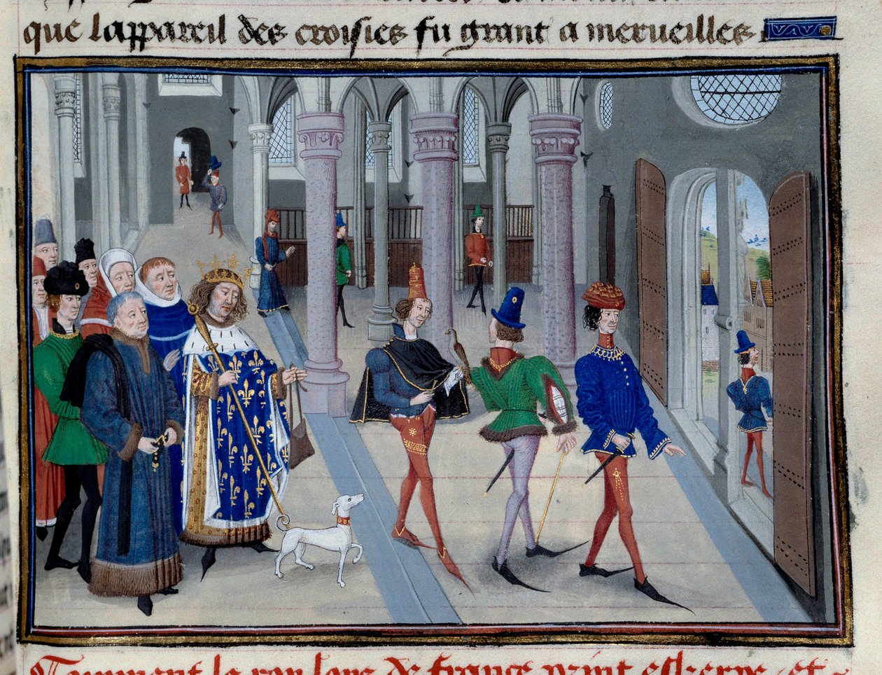 The King Saint Louis (Louis IX (1214-1270) appreting to leave overseas"" Miniature fra "Les Grandes Chronicles"" af Jean Fouquet (1420-1481), Paris, Library of the Arsenal af Jean Fouquet