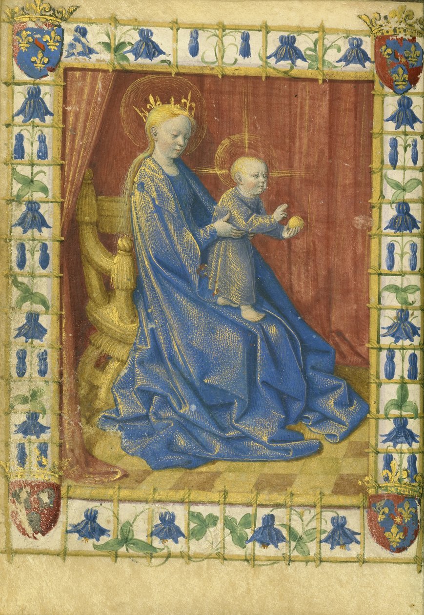 Jomfruen og barnet troner fra Simon de Varies timer af Jean Fouquet