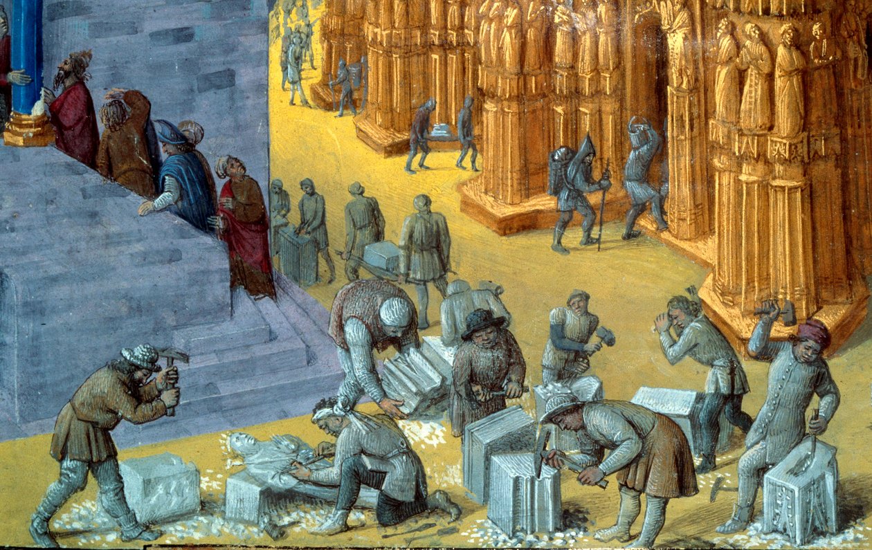 Opførelsen af templet i Jerusalem af kong Salomon Detalje, der repræsenterer stenskærerne. Miniature fra manuskriptet "The Judaic Antiquities"" af Josephus Flavius (Giuseppe Flavio, Flavius Josephe) (37-100) illustreret af Jean Fouquet (1425-1481) af Jean Fouquet