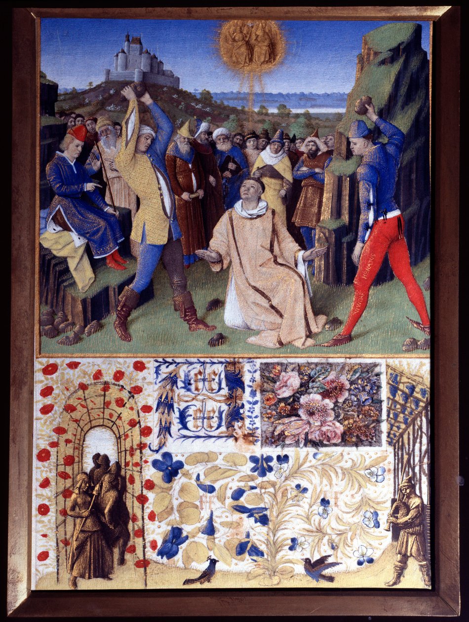 Sankt Stefans martyrdød ved stening Miniature taget fra "The Book of Hours of Etienne Chevalier" af Jean Fouquet (1420-1477/1481) af Jean Fouquet
