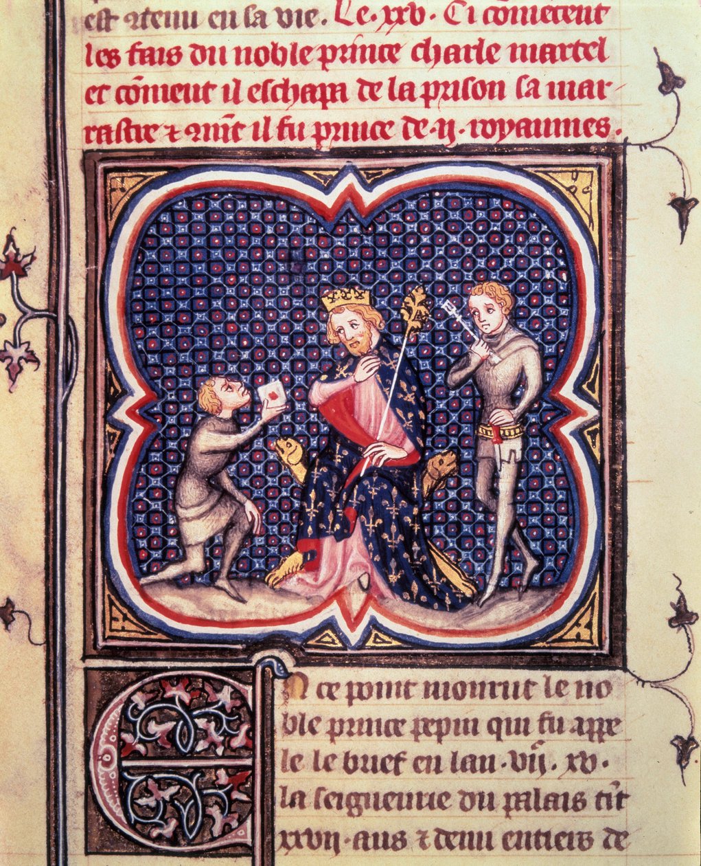 Borgmesteren i Palais Charles Martel (688-741) og hans kammerherre modtager en budbringer fra hertugen af Eudes d