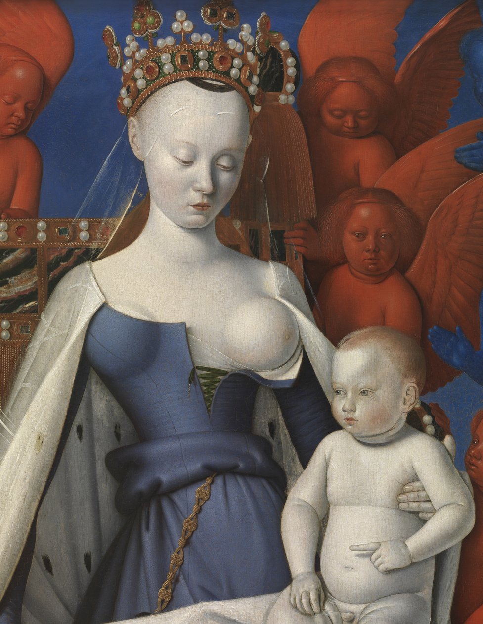 Jomfru og barn omgivet af keruber og serafer, detaljer af Jean Fouquet