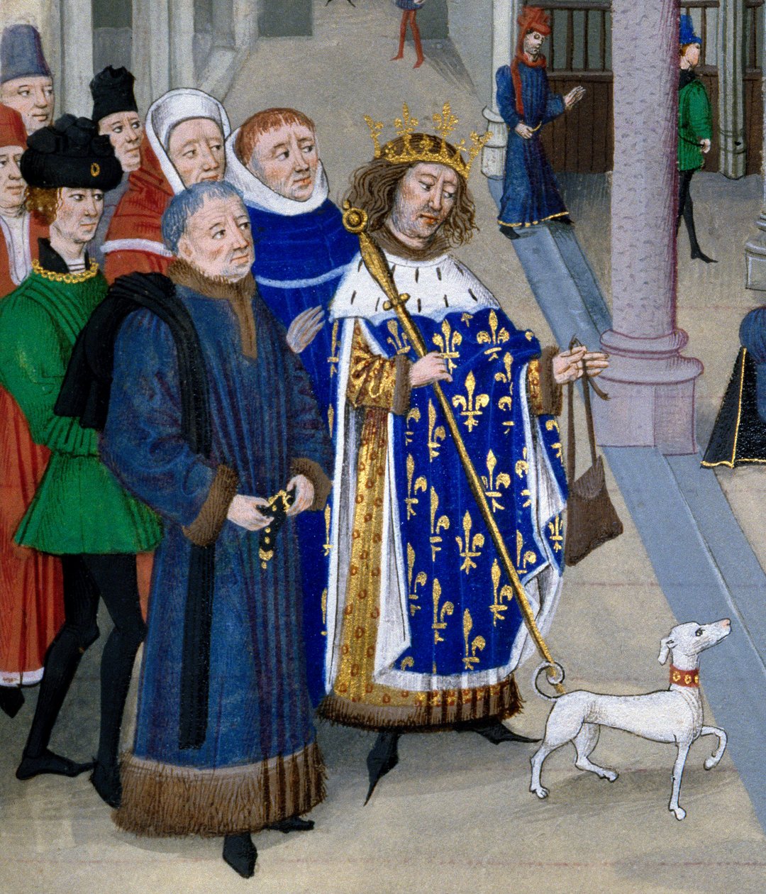 detalje af "" King Saint Louis (Louis IX (1214-1270) gør sig klar til at tage oversøisk""" Miniature fra "" Les Grandes Chronicles"" af Jean Fouquet (1420-1481), Paris, Bibliotheque de l