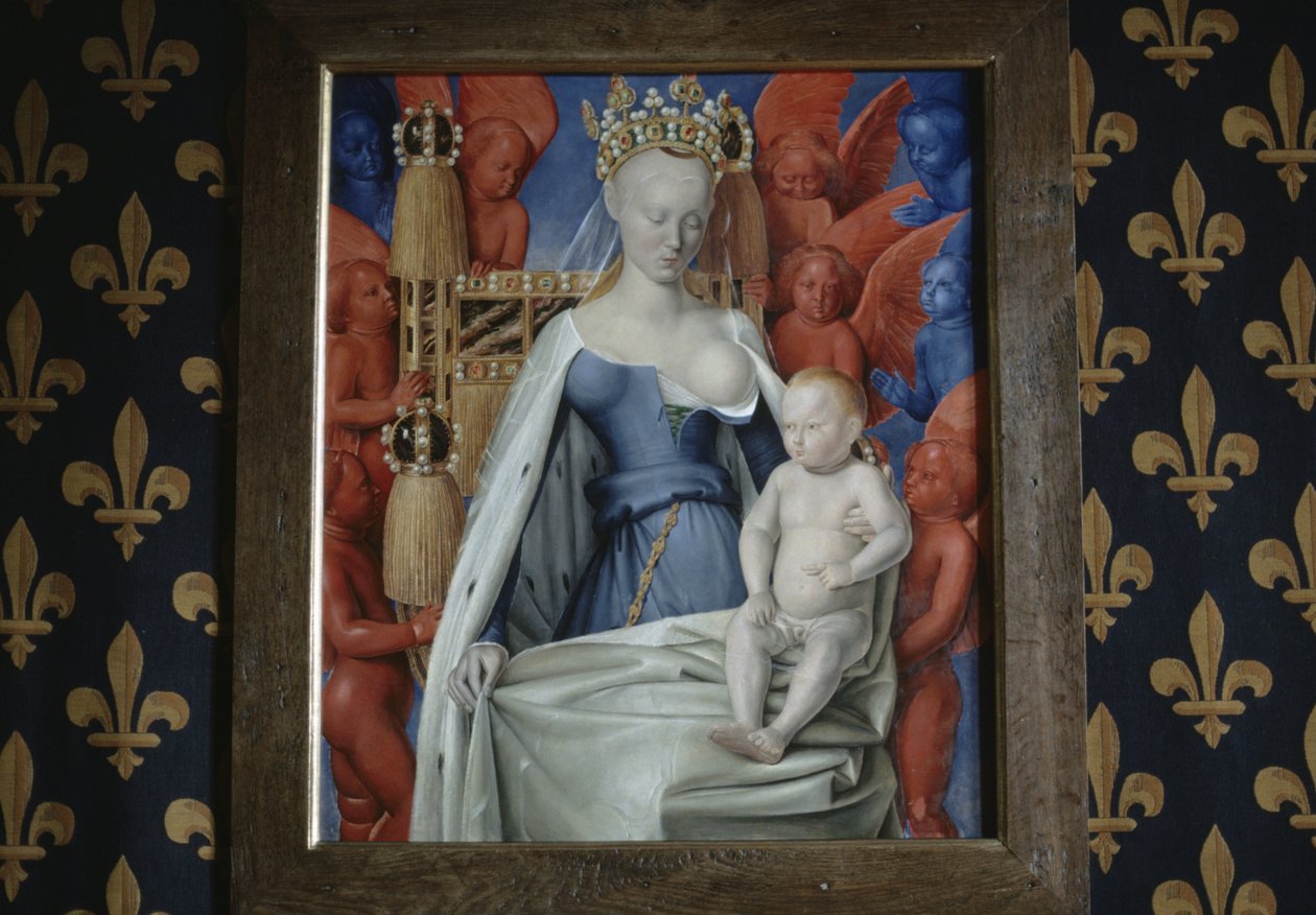 Udsigt til maleriet Madonna omgivet af serafer og keruber i Loches-slottet, Frankrig (foto) af Jean Fouquet