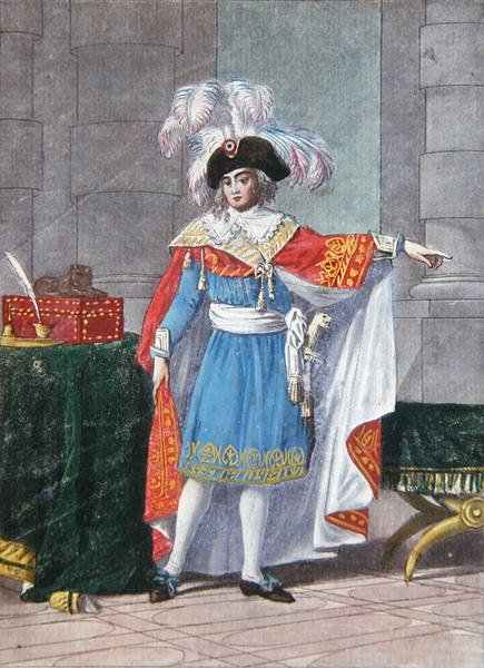 Et af de fem medlemmer af Directoire-periodens Executive Directory (1795-99) i formelt kostume (farvegravering) af Jean Francois (after) Garneray