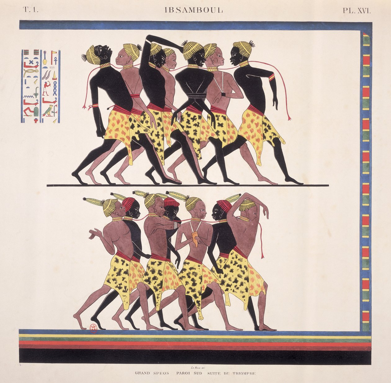 Fortolkning af kalkmalerierne ved Ibsambul, der forestiller nubiske slaver, fra "Monuments de l"Egypte et de la Nubie" af kunstneren, ca. 1835 af Jean Francois Champollion