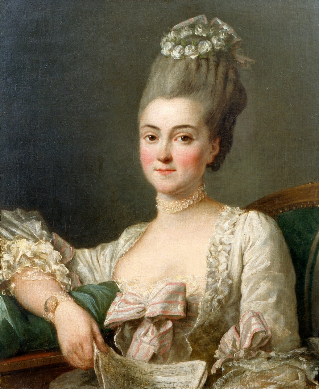 Portræt af en dame, der holder et nodeark af Jean Francois Colson