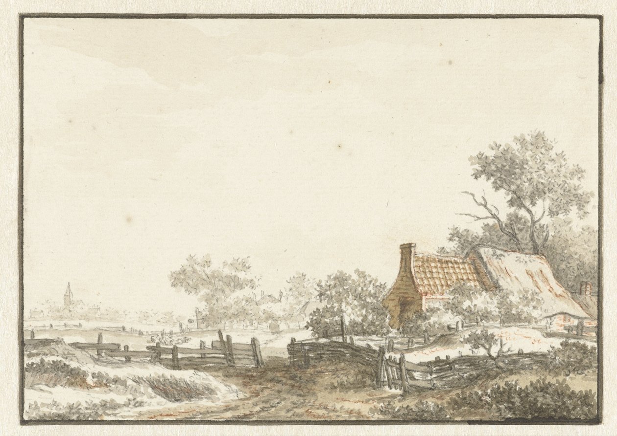 Landskab med gård af Jean François Delcourt
