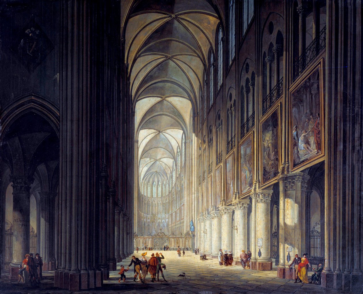 Indvendigt billede af katedralen Notre Dame de Paris Maleri af J. F. Depelchin (1770-1835) 1789 Søn. 0,43x0,54m Paris, Musee Carnavalet - Indvendig udsigt over katedralen Notre Dame de Paris. Maleri af J.F. Depelchin (1770-1835) af Jean Francois Depelchin