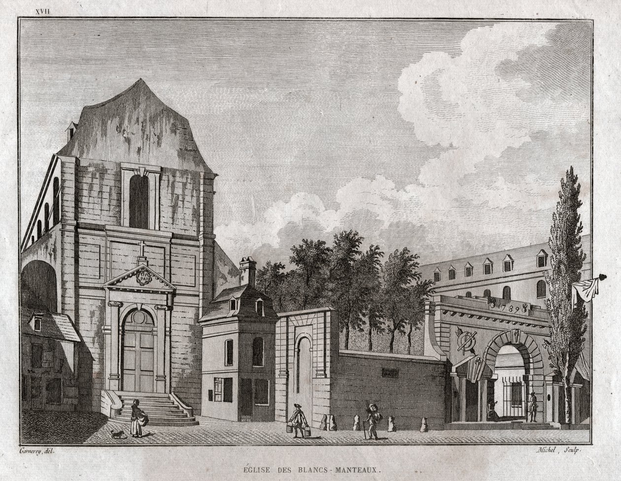 Church of Blancs Coats, Paris. (gravering, omkring 1780) af Jean Francois Garneray