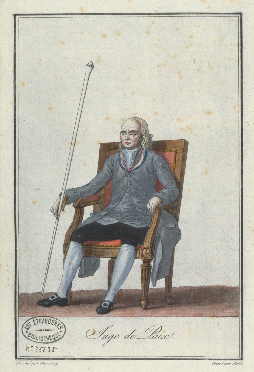 Fredens Justice, graveret af Alix, fra en bog om franske Directoire kostumer (farvegravering) af Jean Francois Garneray