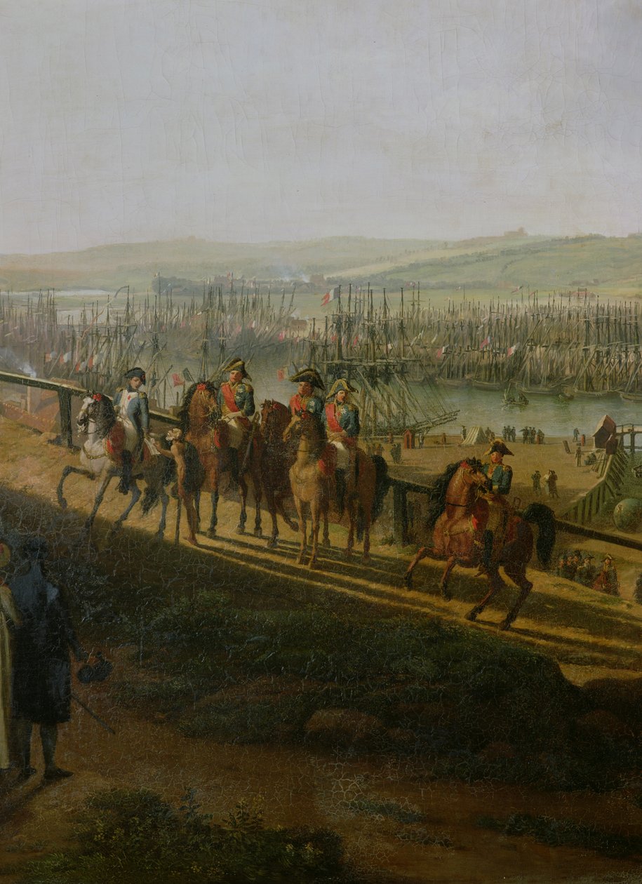 Napoleon Bonaparte (1769-1821) Besøger lejren i Boulogne i juli 1804, detalje af Napoleon og Flotillen, 1806 af Jean Francois Hue