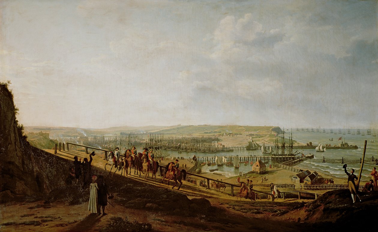 Napoleon I (1769-1821) besøgte lejren i Boulogne i juli 1804, 1806 af Jean Francois Hue