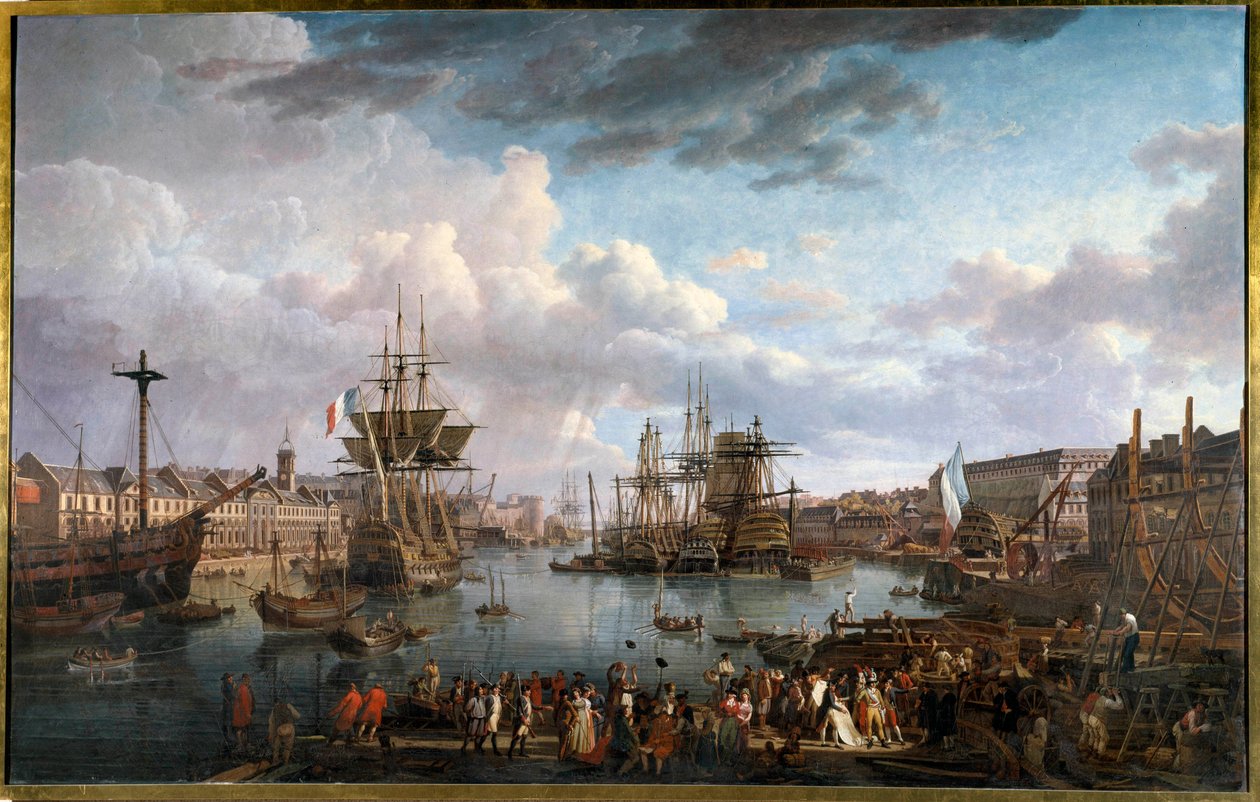 Udsigt over havnen i Brest i det 18. århundrede Maleri af Jean-Francois Hue (1751-1823) 18. århundrede af Jean Francois Hue