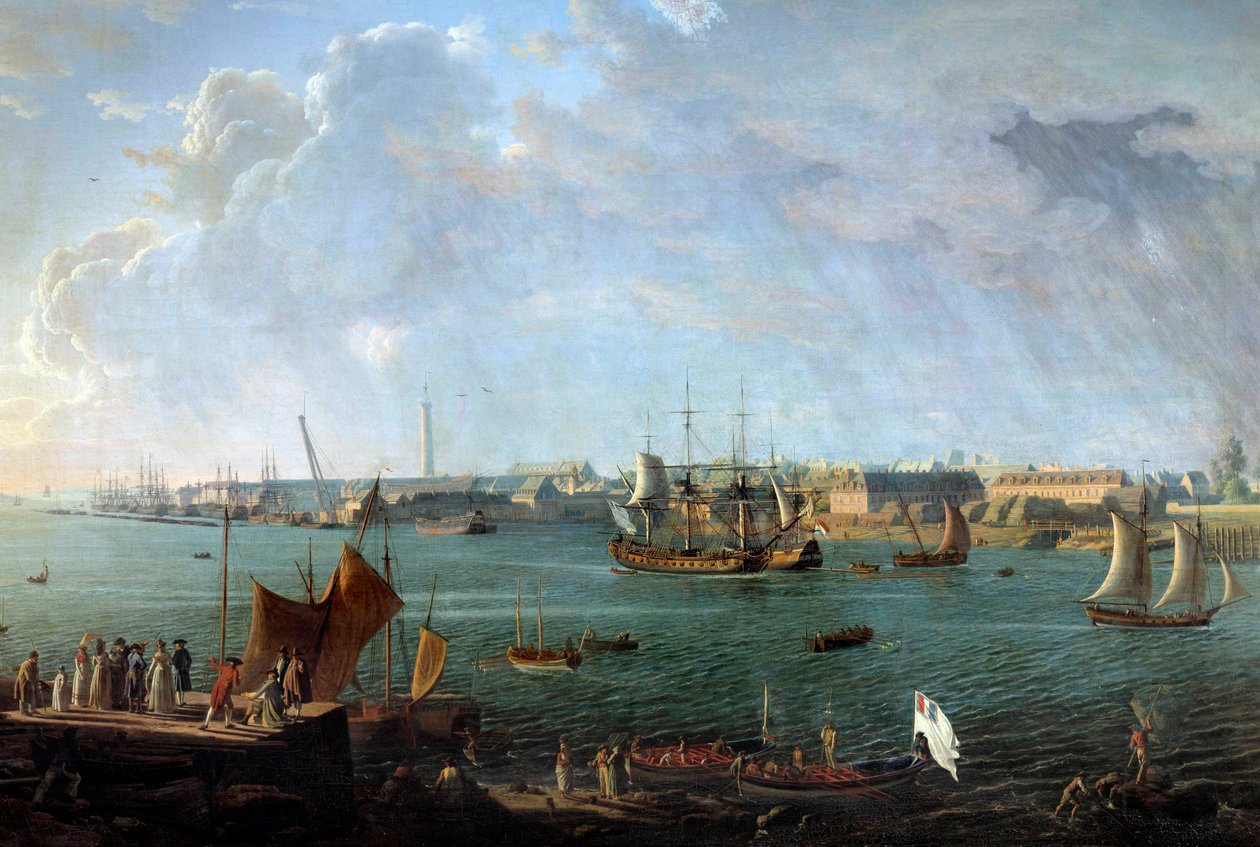 Udsigt over havnen i Lorient i det 18. århundrede Detalje af et maleri af Jean Francois Hue (1751-1823) Paris, Musee de la Marine af Jean Francois Hue
