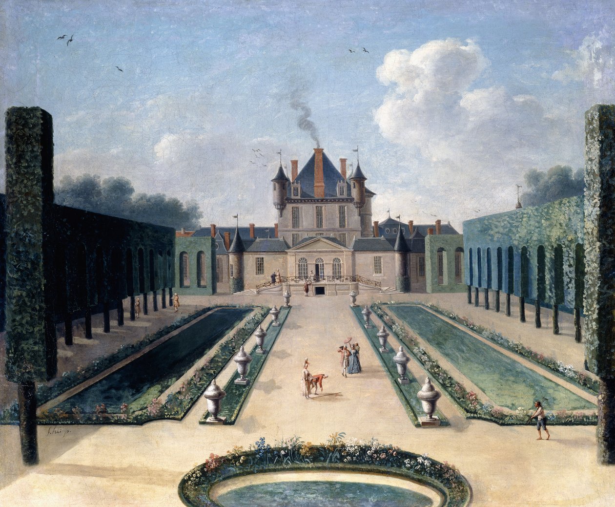 Udsigt over Chateau de Mousseaux og dets haver, af Jean Francois Hue
