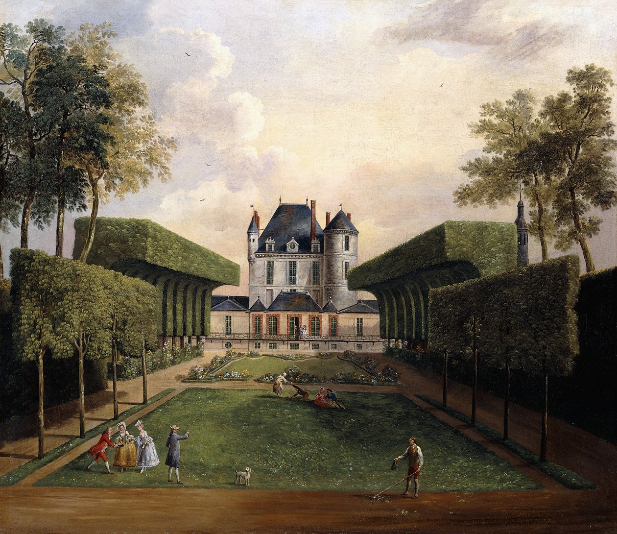 Udsigt over Chateau de Mousseaux og dets haver, af Jean Francois Hue