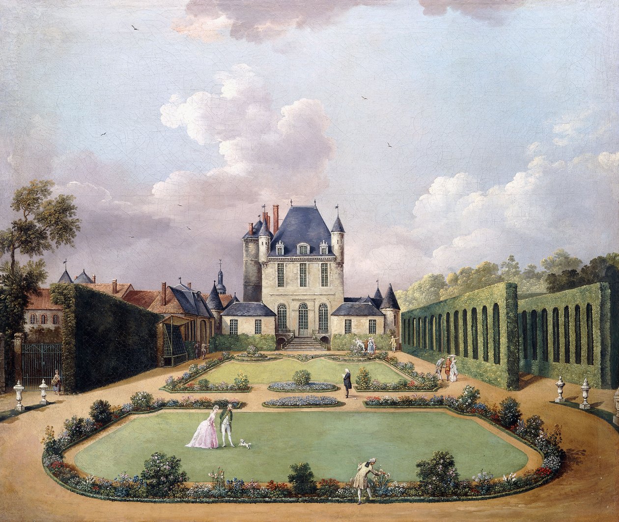 Udsigt over Chateau de Mousseaux og dets haver, af Jean Francois Hue