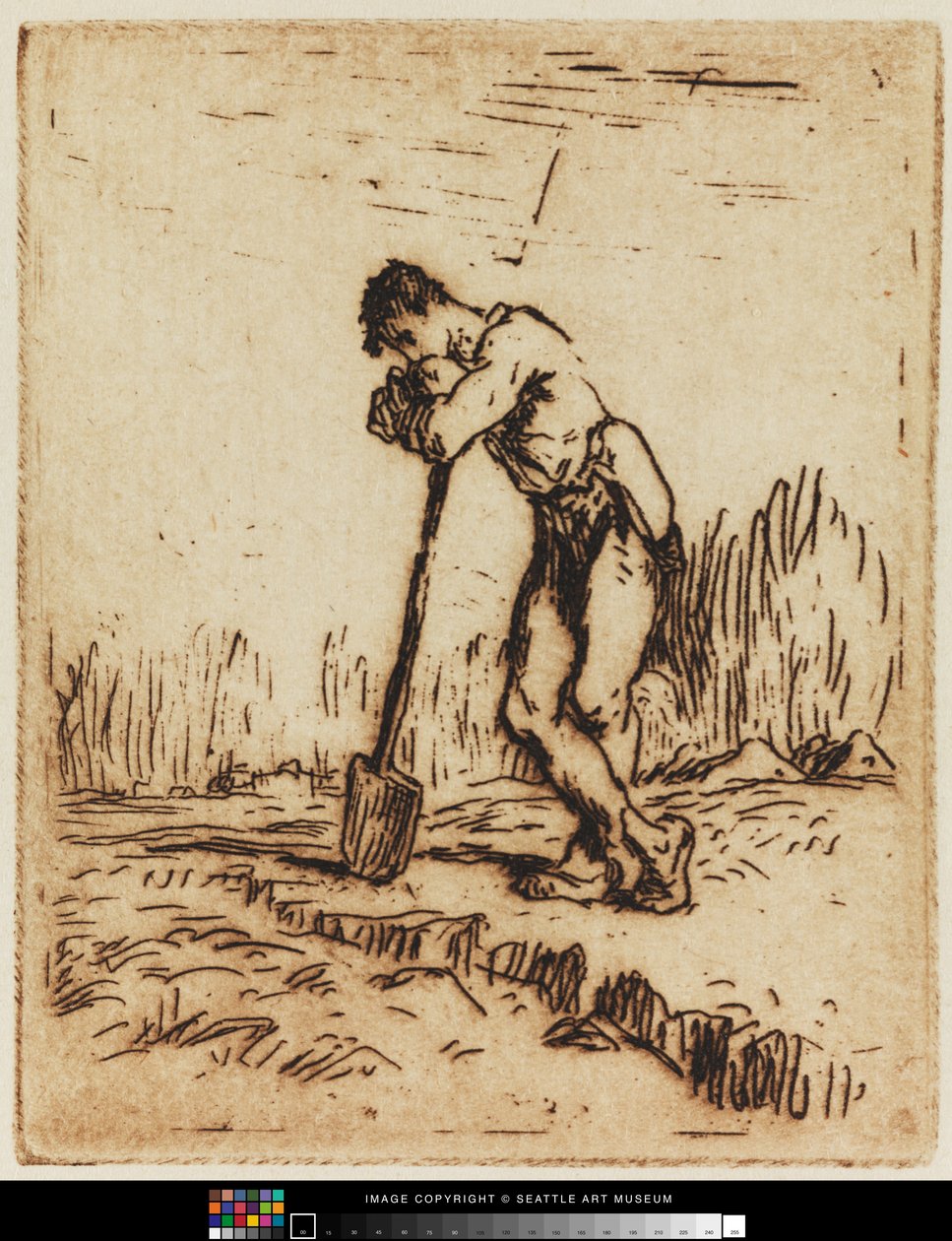 Mand læner sig på sin spade af Jean Francois I Millet