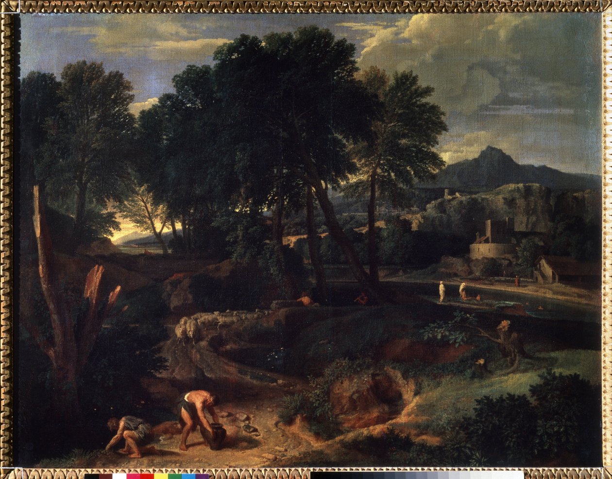 ""Landskab med en flok får på vejen"" (Landskab med en flok får på vejen) Maleri af Jean Francois Millet The Elder (1642-1679) Pushkin-museet fra det 17. århundrede, Moskva af Jean Francois I Millet