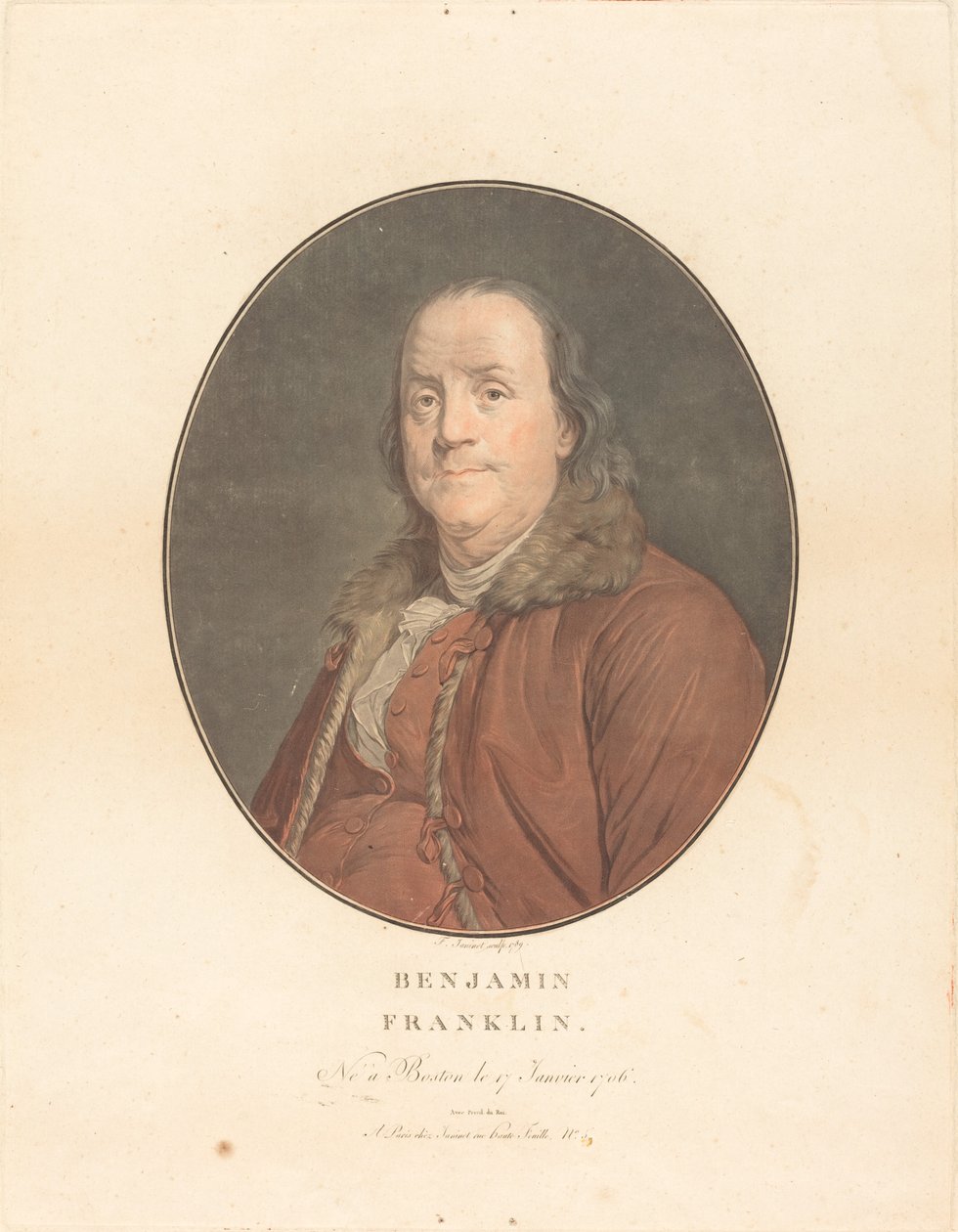 Benjamin Franklin, 1789. Skaber: Jean Francois Janinet, Joseph Siffred Duplessis. af Jean Francois Janinet, Joseph Siffred Duplessis
