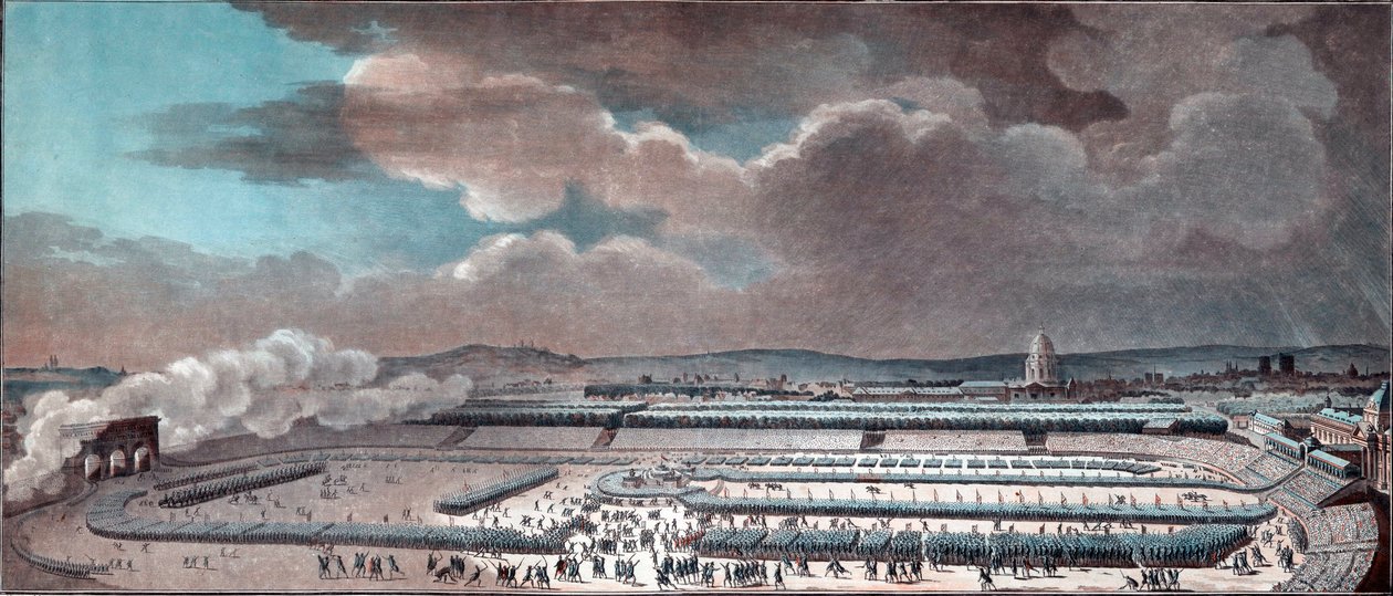 Federationens festival (til fejring af det konstitutionelle monarki). Paris, Champ-de-Mars, den 14. juli af Jean Francois Janinet