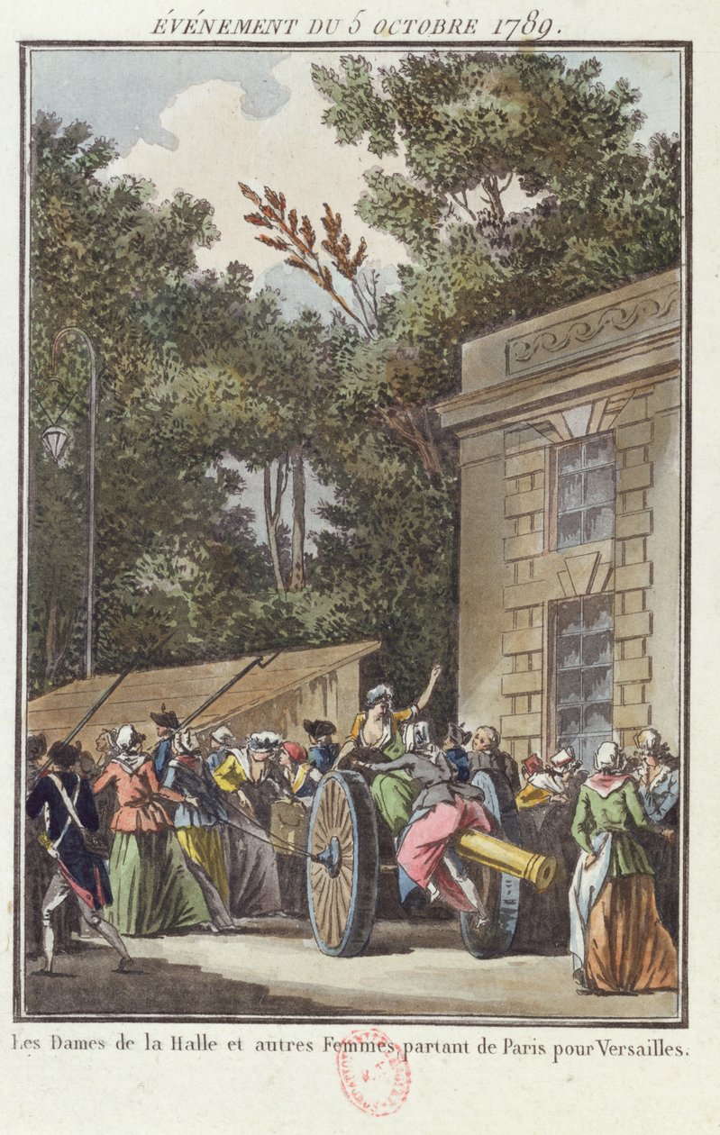 Kvinderne i Les Halles marcherer til Versailles den 5. oktober 1789 af Jean Francois Janinet
