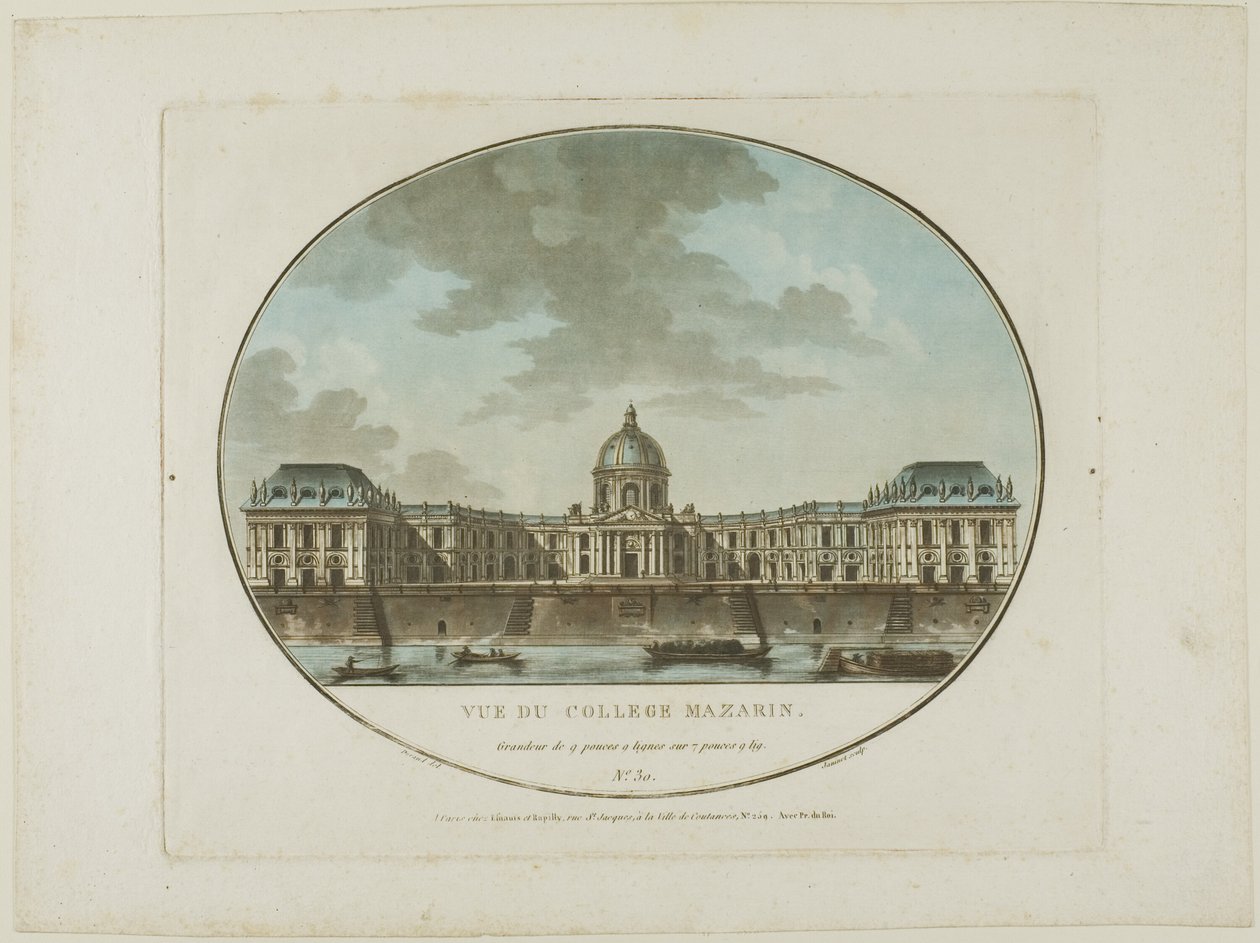 Udsigt over Mazarin College af Jean Francois Janinet