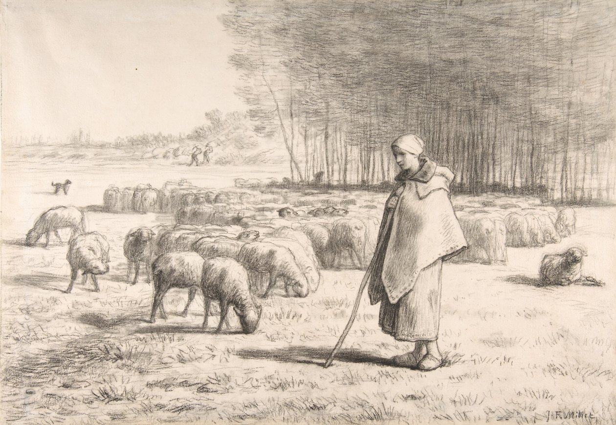 En hyrdinde med sin flok af Jean Francois Millet