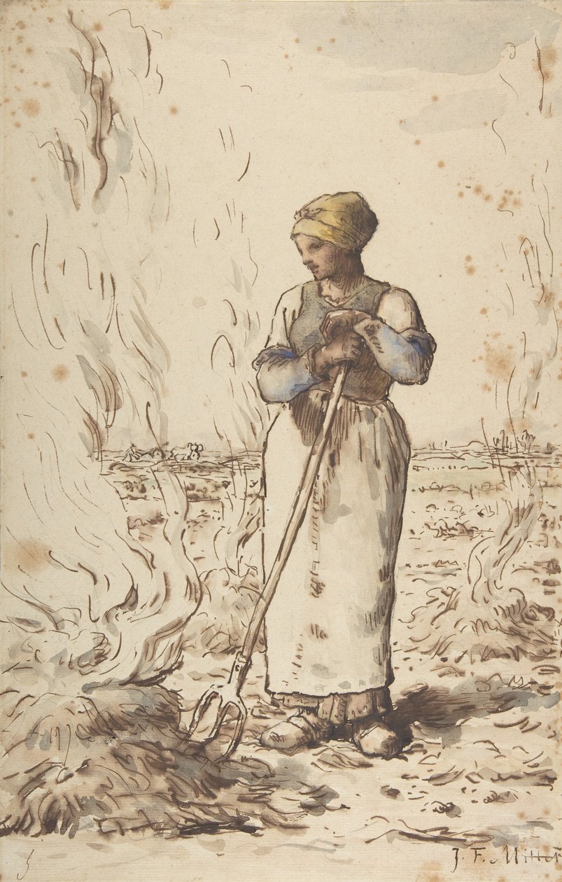En kvinde brænder ukrudt, 1830-75 af Jean Francois Millet