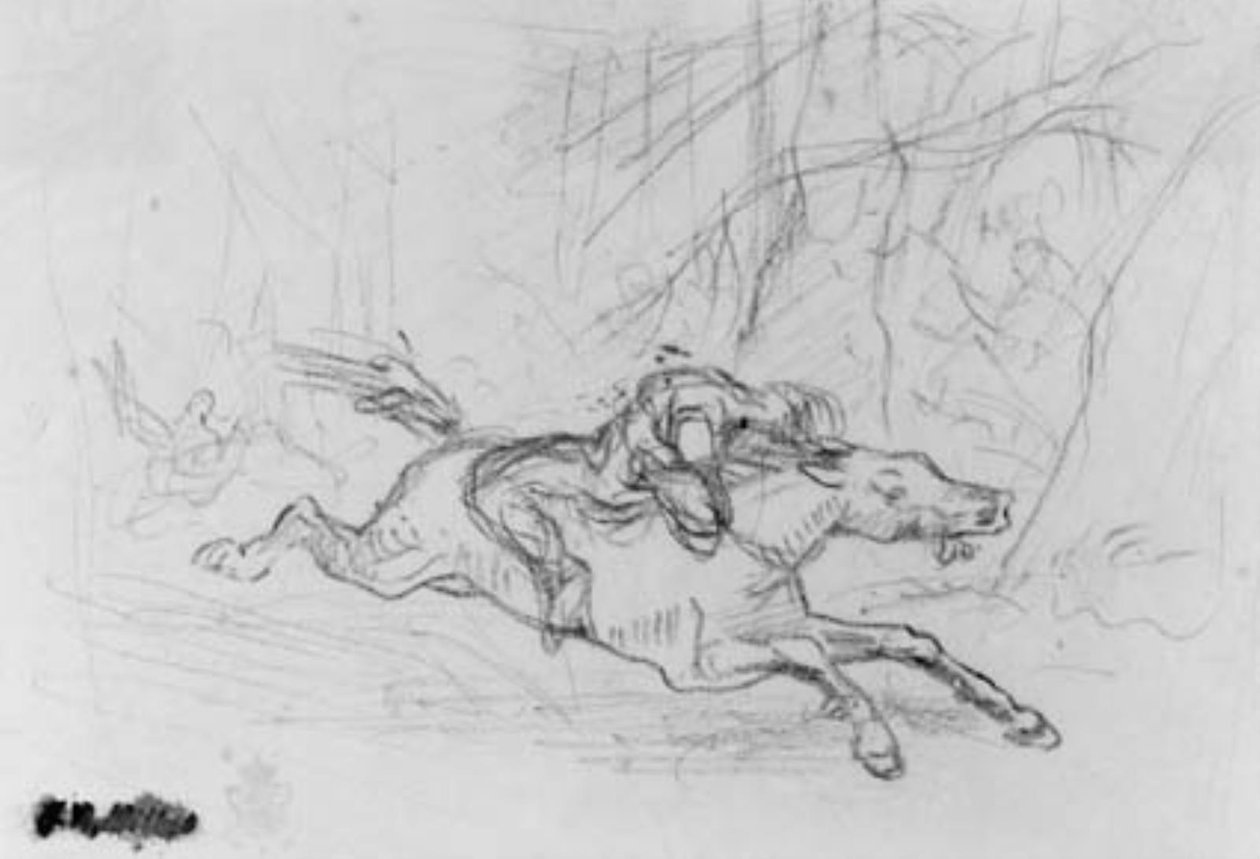 Bagbunden mand på vild hest i en skov. Simon Butler af Jean Francois Millet