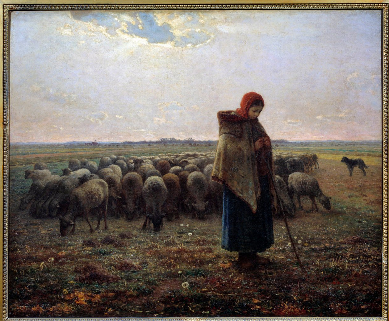 Bergere og hans får kaldte den store hyrde. Maleri af Jean Francois Millet (1814-1875) af Jean Francois Millet
