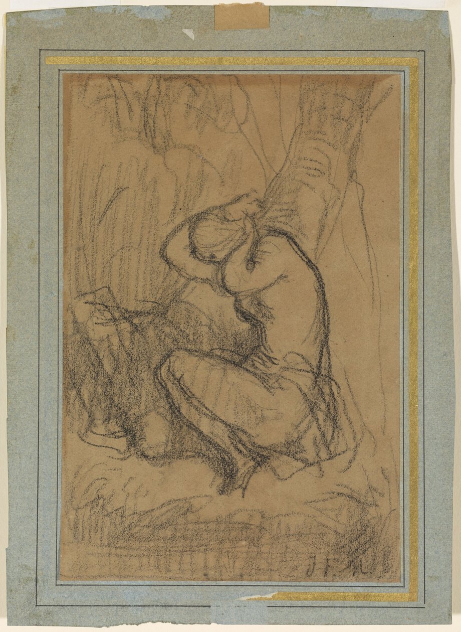 Ung kvinde spænder sit lange hår op efter badet af Jean Francois Millet