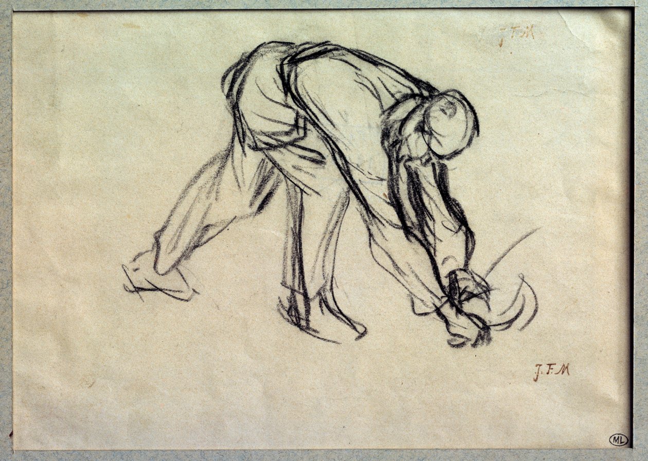 Den forberedende høsttegning af Jean Francois Millet (1814-1875) 1800-tallets Paris, Louvre-museet af Jean Francois Millet