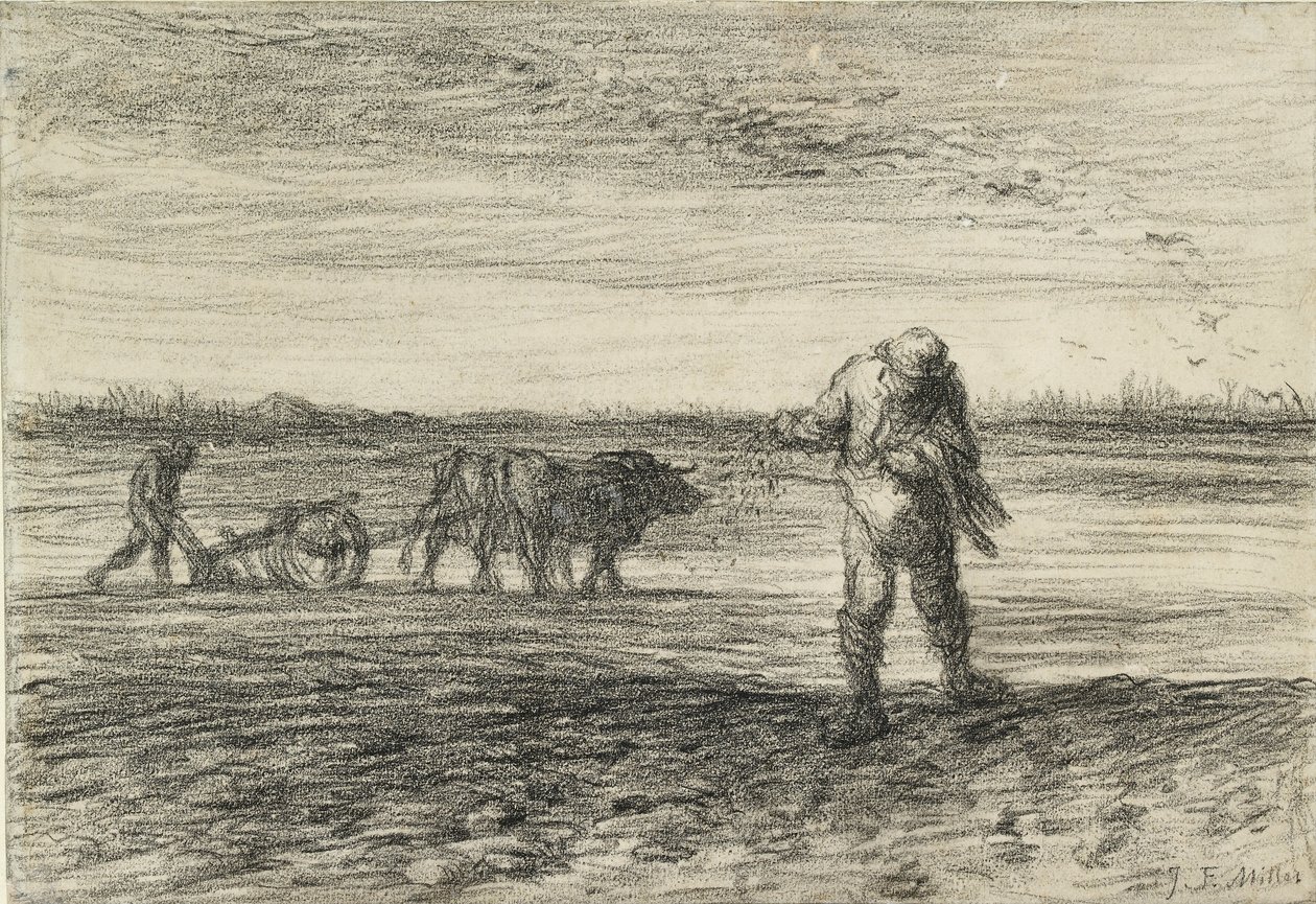 Mand pløjning og anden såning, 1849-1852 af Jean Francois Millet