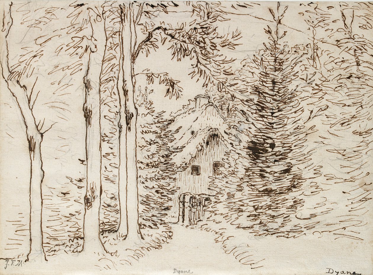 Sti gennem skoven til et stråtækt hus, 1866 af Jean Francois Millet