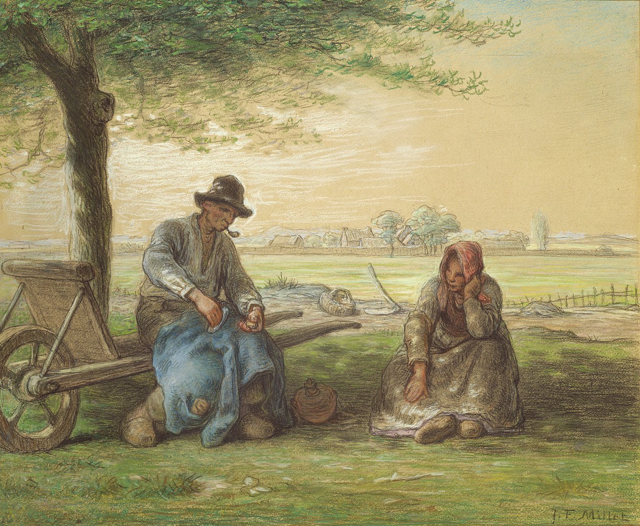 Bønder hviler sig, ca.1866 (blyant og pastel på papir) af Jean Francois Millet
