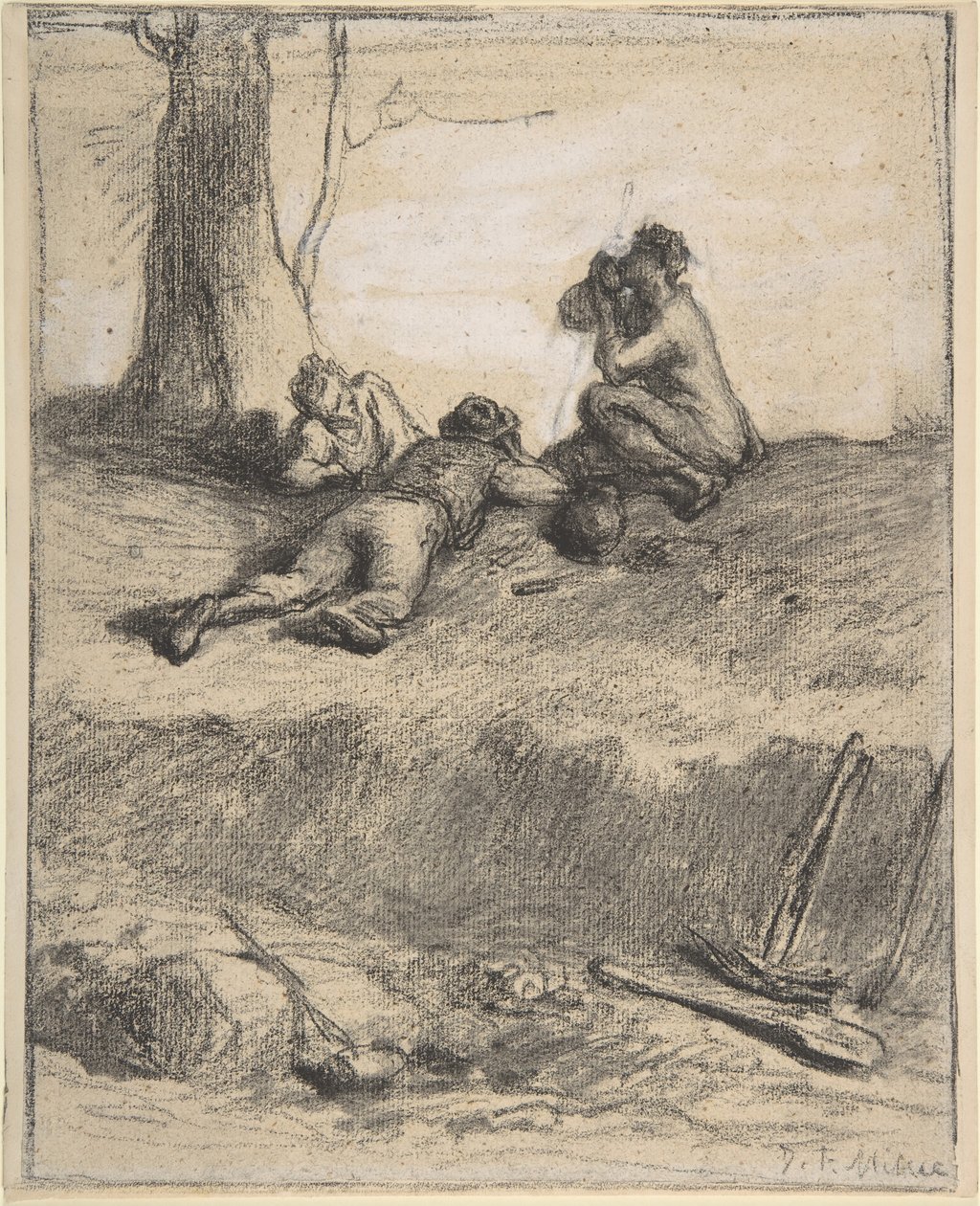 Vejarbejdere til frokost, ca. 1850-52. af Jean Francois Millet