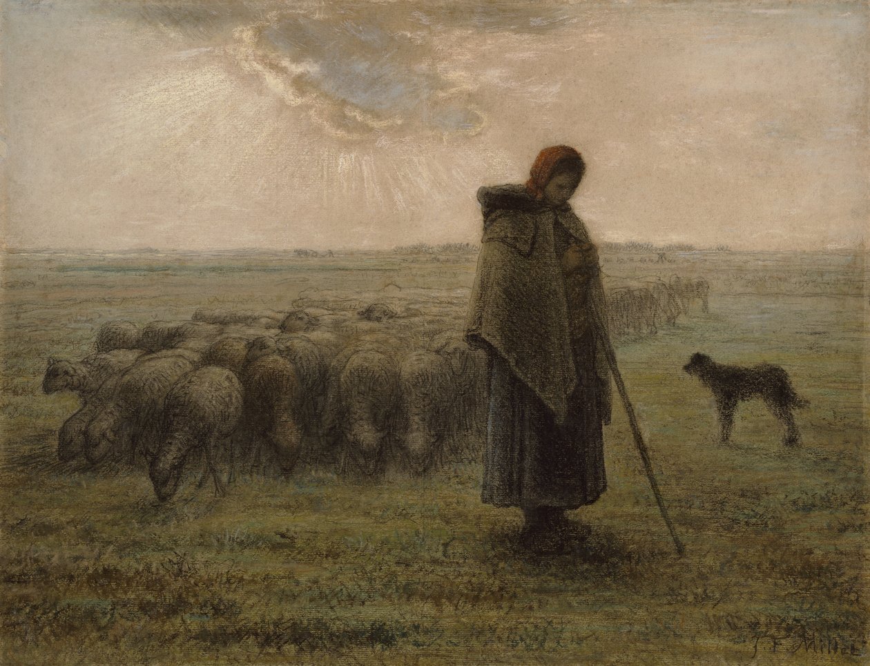 Hyrdinde og hendes flok, 1862-63 af Jean Francois Millet